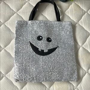 Silver Glitter Smiley Face Tote Bag